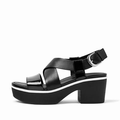 Fitflop Pilar Patent Mix Back-Strap Platform - Plateausandaletten Damen - Schwarz (FZW584721)